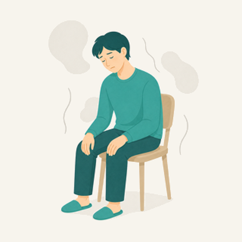 疲れが抜けず座り込む方のイラスト